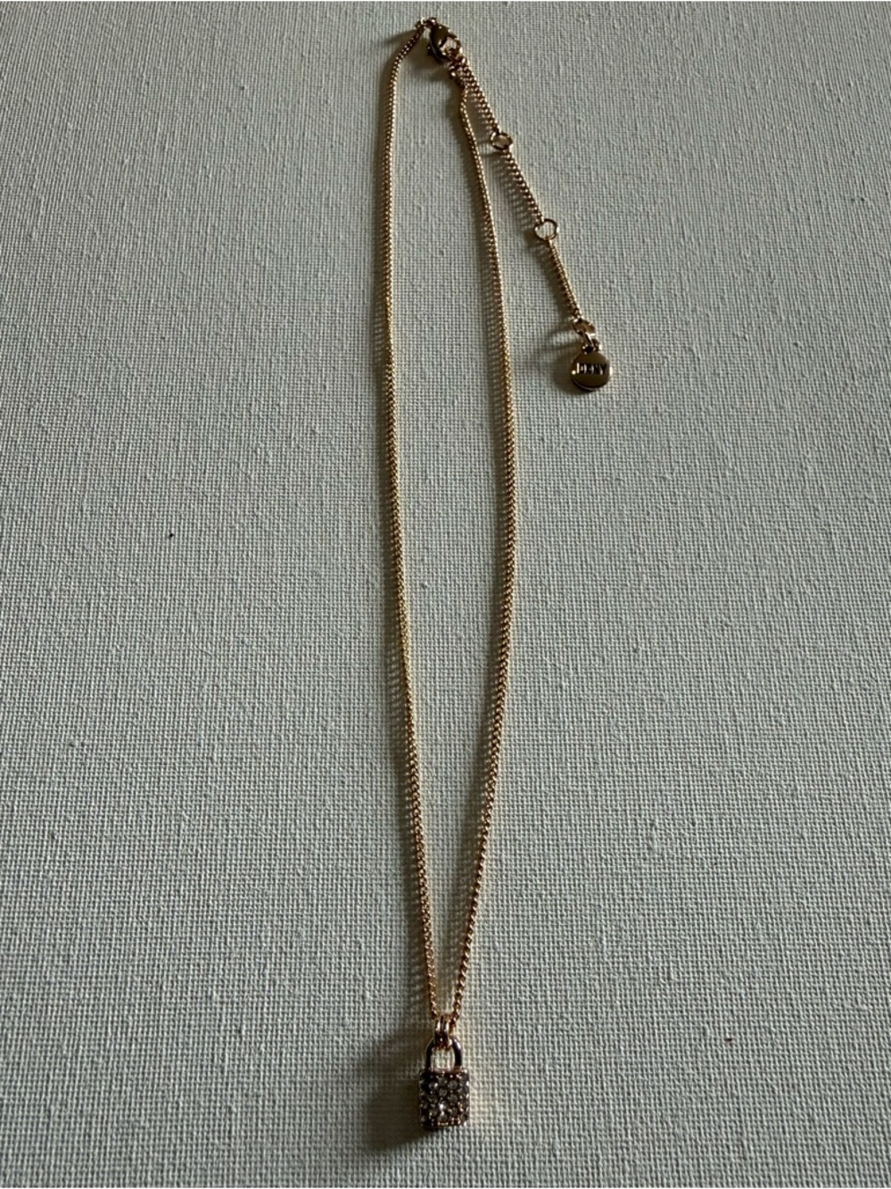 NEW DKNY Rose Gold Padlock Pendant Necklace with Crystal Accents